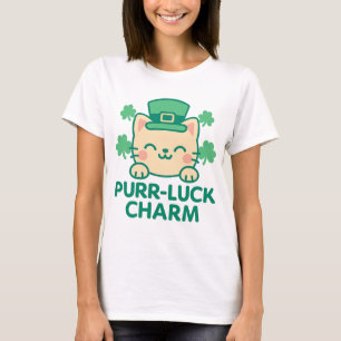 T-shirt Purr-Luck Charm Cute Chat St. Patrick's Day