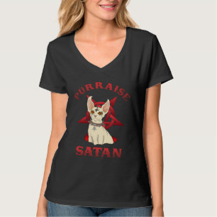 T-shirt Purraise Satan Pentagramme Black Metal Chat Sphynx