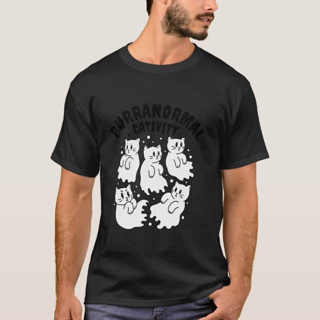 T-shirt Purranormal Cativité Cute Cat Ghosts Cartogramme H (Devant)