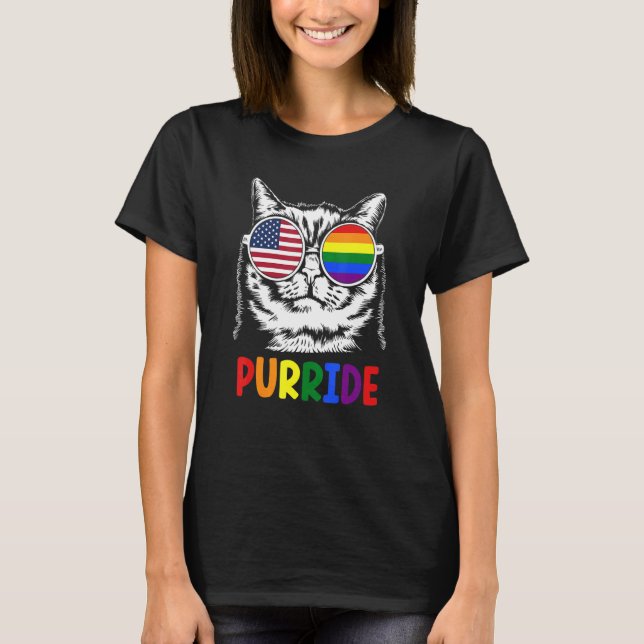 T-shirt Purride Gay pride Parade Arc-en-ciel Chat avec sol (Devant)