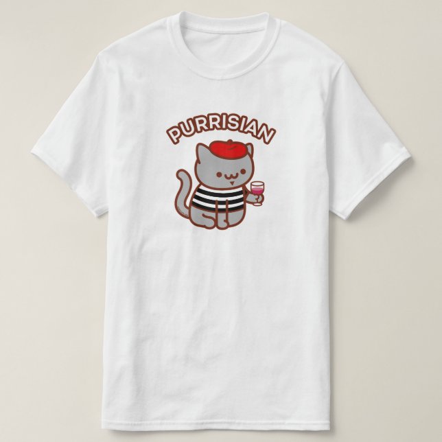 T-shirt PURRISIEN - Drôle Chat Français - Vin, Paris, Kawa (Design devant)