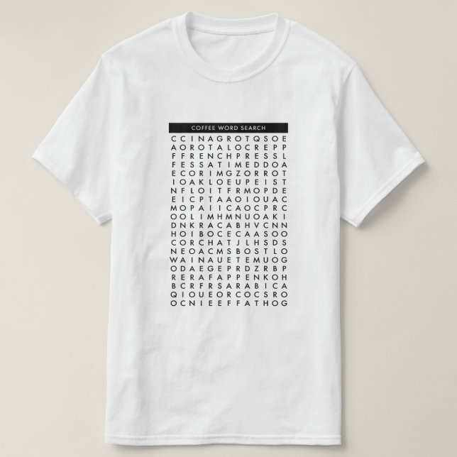 T-shirt puzzle de recherche de mot de café (Design devant)