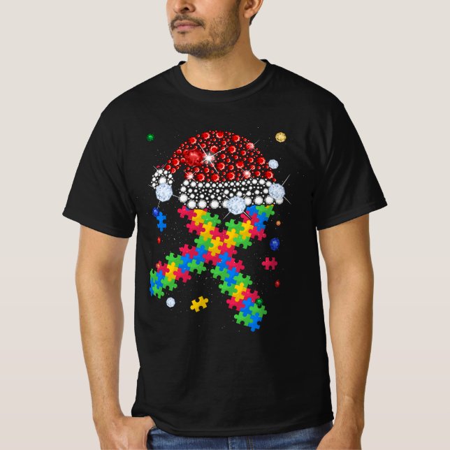 T-shirt Puzzle Pièce Ruban Santa Hat Noël Autisme Awa (Devant)