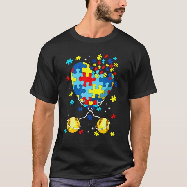 T-shirt Puzzle Pieces Heart Softball Sport Autism Awarenes (Devant)