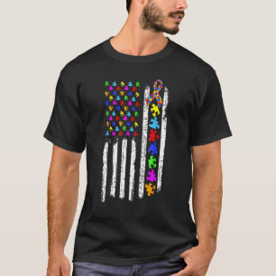 T-shirt Puzzle R du drapeau américain en détresse pour la