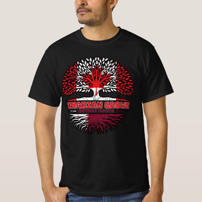 T-shirt Qatari Qatar Canadian Canada Tree Roots Flag (Devant)