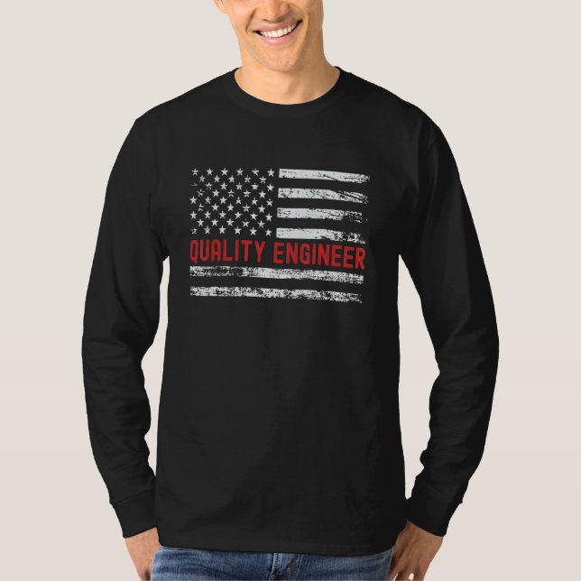 T-shirt Quality Engineer USA Flag Profession Retro Job Tit (Devant)