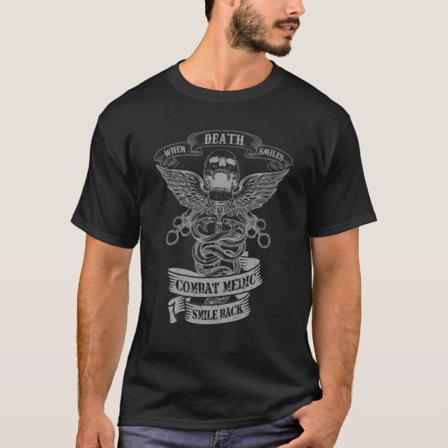 T-shirt Quand la mort sourit - Médaille de combat sourire  (Devant)