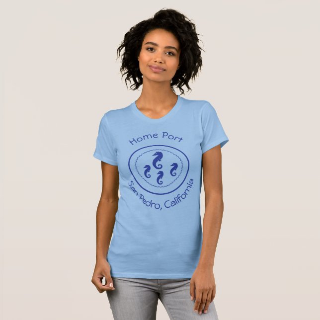 T-shirt - Quatre Chevaux de mer avec nom en bleu f (Devant entier)