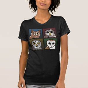 T-shirt Quatre hiboux de couleur (foncés)