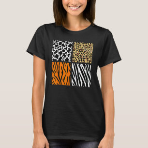 T-shirt Quatre motifs d'animaux Vache Tigre Léopard Zèbre 