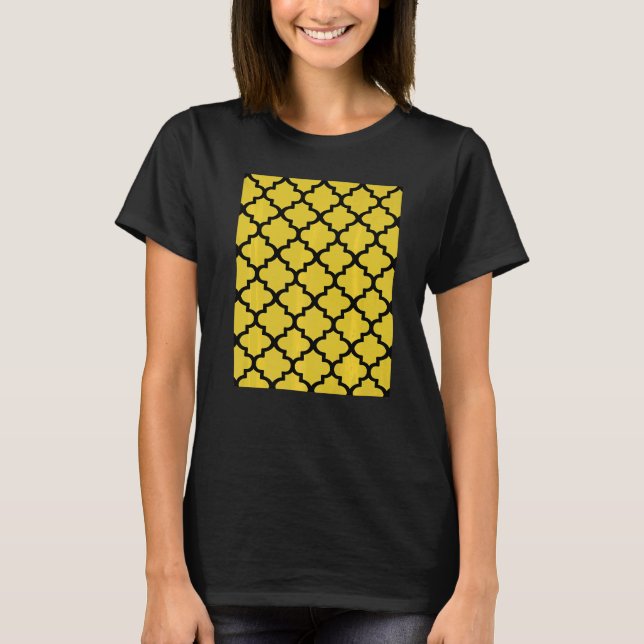 T-shirt Quatrefoil Pattern In Black Outline On Mustard Yel (Devant)