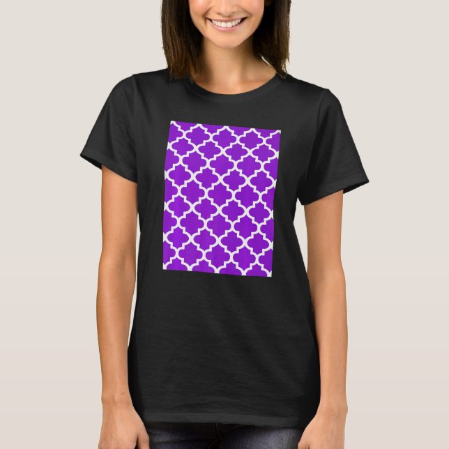 T-shirt Quatrefoil Pattern In White Outline On Purple (Devant)