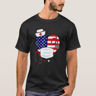 T-shirt Quatrième 4 juillet de Nurse America Heart Flag Nu