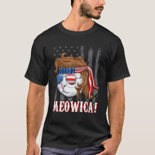 T-shirt Quatrième juillet pour hommes Meowica, Chat drapea