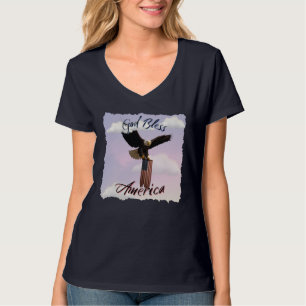 T-shirt "Que Dieu bénisse l'Amérique" Aigle américain en v