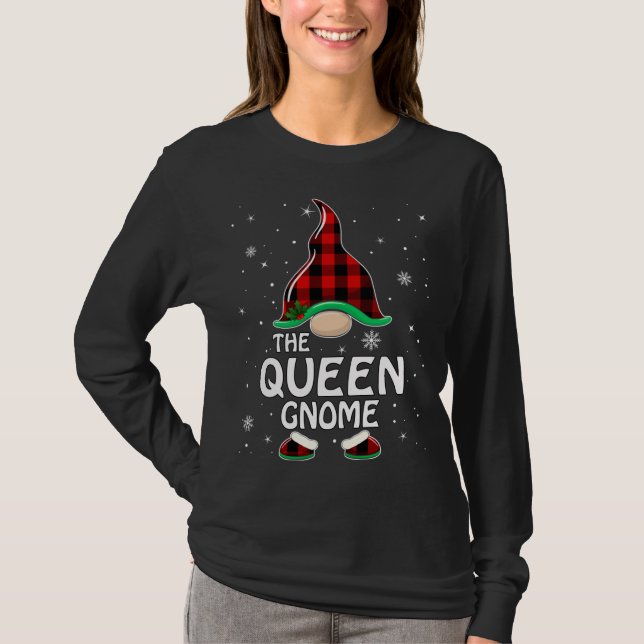T-shirt Queen Gnome Buffalo Plaid Matching Family Christma (Devant)