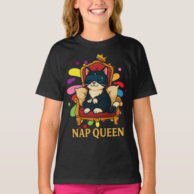 T-shirt Queen of Naps - Conception de chat confortable (Devant)