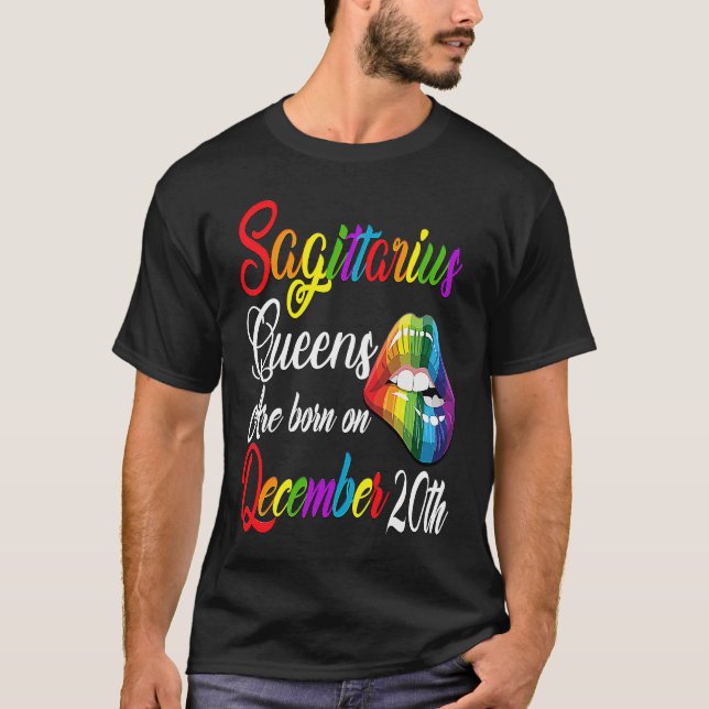 T-shirt Queens Are Born on December 20th Rainbow Lips Sagi (Devant)