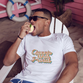 T-SHIRT QUEER ET FIER RAINBOW DRAPEAU RETRO ESTHÉTIQUE '70