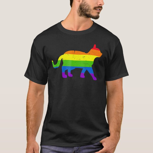 T-shirt Queer Gay Pride Rainbow Flag Cat  Cat Owner LGBTQ (Devant)