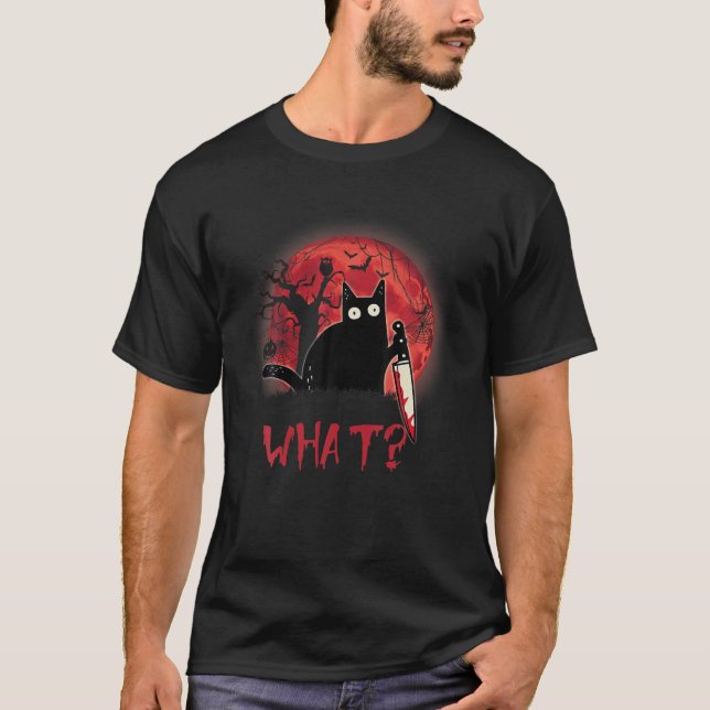 T-shirt Quel chat assassin tenant le couteau Drôle Hallowe (Devant)