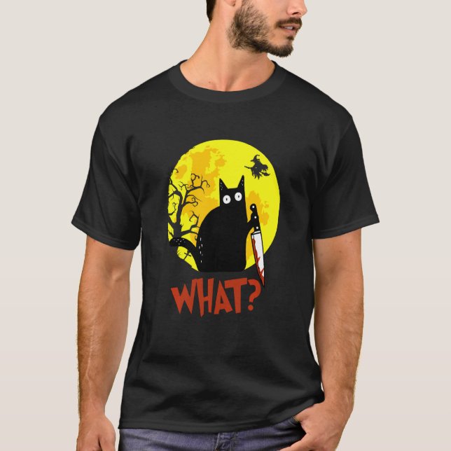 T-shirt Quel chat assassin tenant le couteau Drôle Hallowe (Devant)