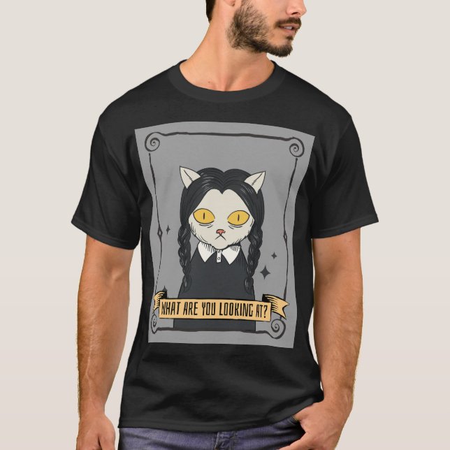 T-shirt Qu'Est-Ce Que Vous Regardez Sur Mercredi Cat (Devant)