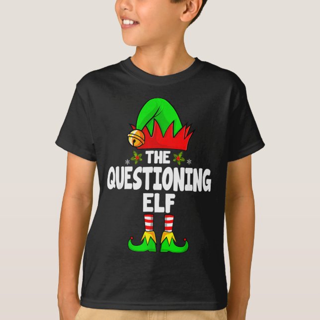 T-shirt Questioning Elf Group Christmas Funny Pajama Party (Devant)