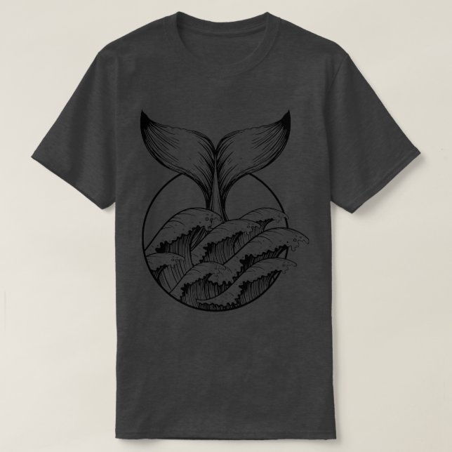 T-shirt Queue de baleines dans les vagues de mer (Design devant)