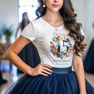 T-shirt Quinceanera 15e fête d'anniversaire Floral