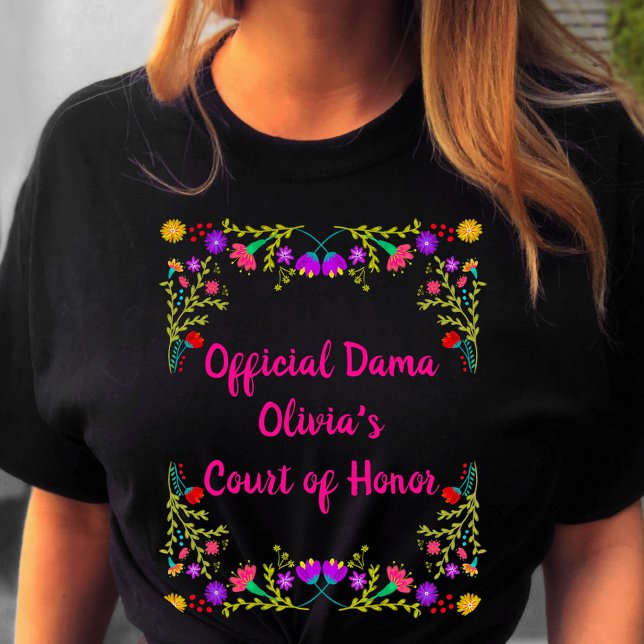 T-shirt Quinceanera Dama Fiesta mexicaine Floral Noir (Quinceanera tee from my Mexican Fiesta Floral collection)