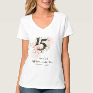 T-shirt Quinceanera rose Floral Rustique Blush 15e anniver