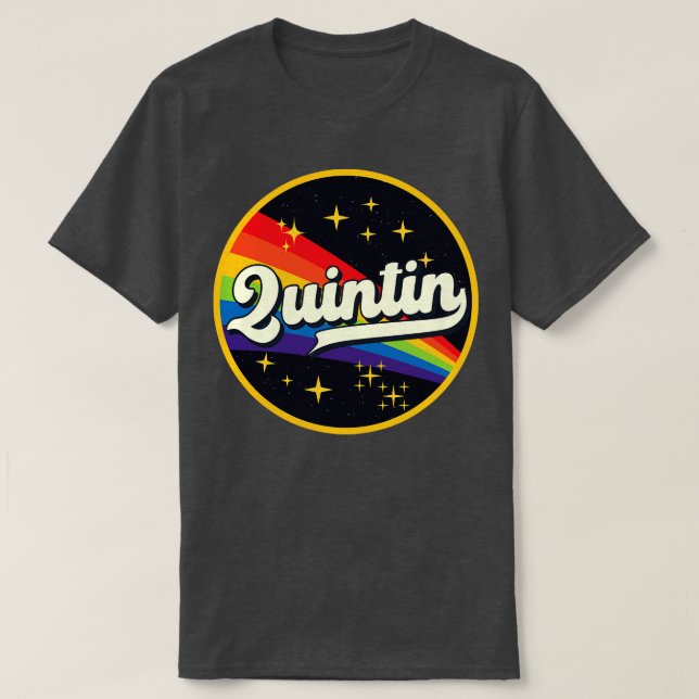 T-shirt Quintin Arc-en-ciel dans l'espace Style Vintage (Design devant)