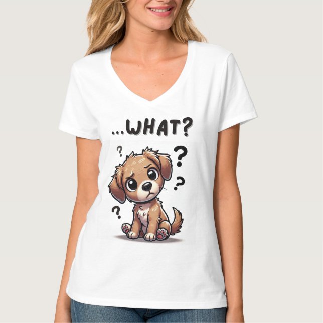 T-shirt "...quoi ?" Adorable Confused Cartoon Puppy (Devant)