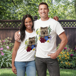 T-shirt Quokka Happy Australie Florale Bleu