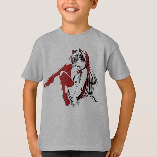 T-shirt R & B Manga, Neko Catgirl Furry Loli Anime (Devant)