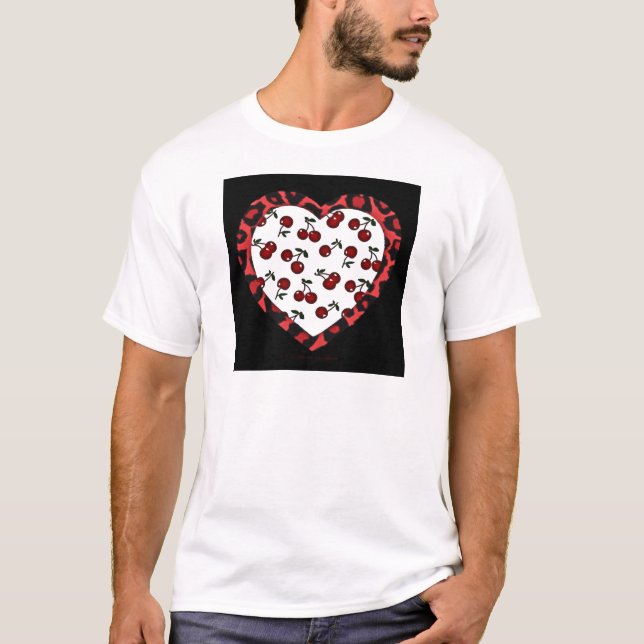 T-shirt RAB Rockabilly Cherries Coeur Empreinte de léopard (Devant)