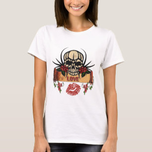 T-shirt RAB Rockabilly Crâne Roses Amour Rouge à lèvres