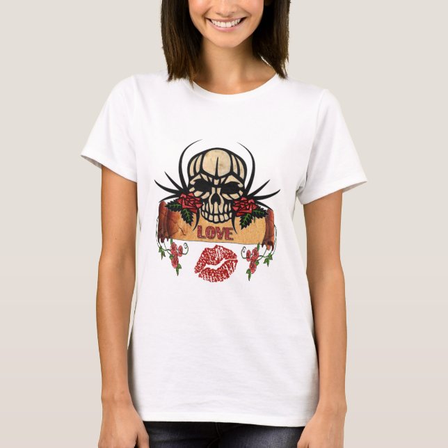 T-shirt RAB Rockabilly Crâne Roses Love Lipstick (Devant)