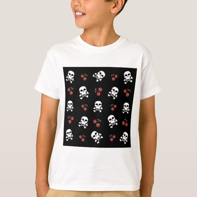 T-shirt RAB Rockabilly Skuls et Cerises sur Noir (Devant)
