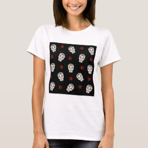 T-shirt RAB Rockabilly Sugar Skulls Roses On Black
