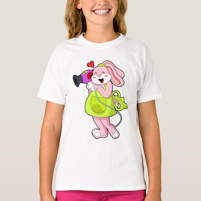 T-shirt Rabbit comme coiffeur avec sèche-cheveux (Devant)