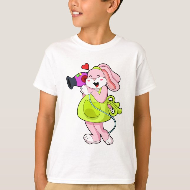 T-shirt Rabbit comme coiffeur avec sèche-cheveux (Devant)