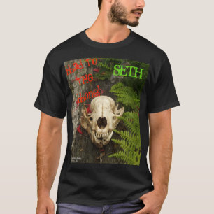 T-shirt Raccoon crâne vieux rond avec fougères et rouge Mo