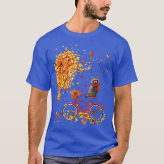 T-shirt Raccoon Cute Sur Vélo À L'Automne Feuille D'Érable