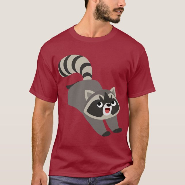 T-shirt Raccoon de caricature à carreaux mignon (Devant)