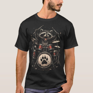 T-shirt Raccoon Drummer Rock Band
