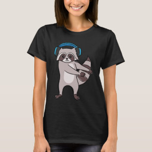 T-shirt Raccoon écoutant de la musique casque mou Rodent