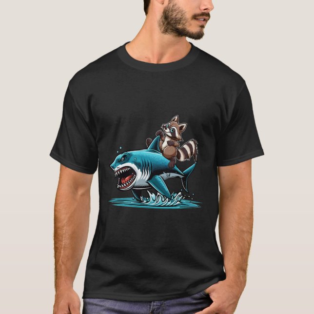 T-shirt Raccoon équitation Shark Costume Amoureux des anim (Devant)